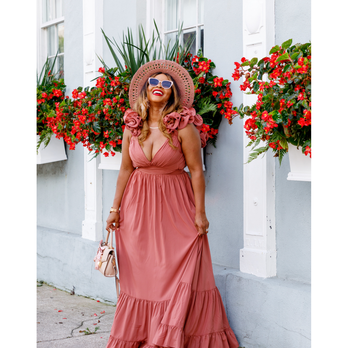 Blush Rose Petal Shoulder Maxi Dress 🌸
